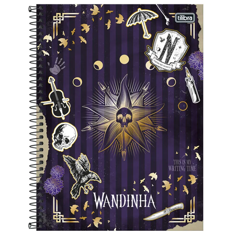 Caderno espiral capa dura universitário 10x1 160 folhas Wandinha - Imagem 5
