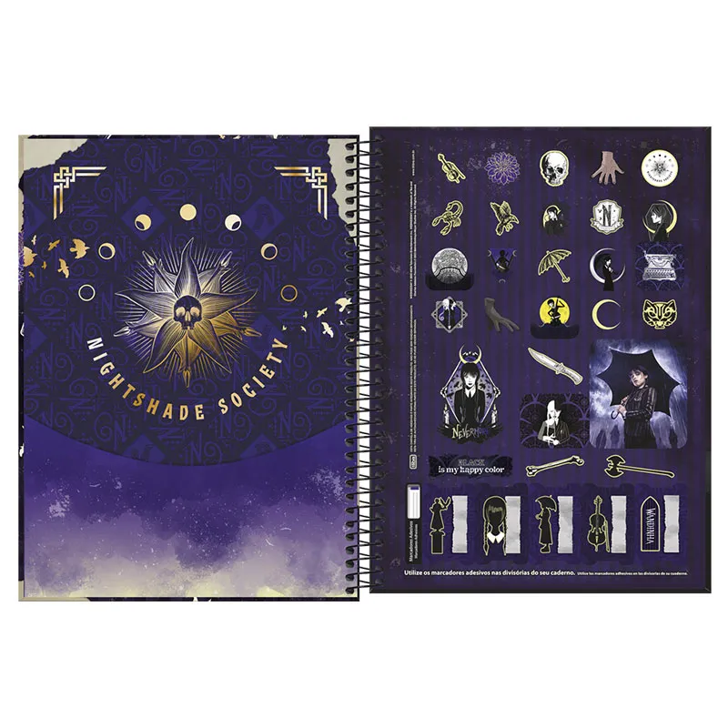 Caderno espiral capa dura universitário 10x1 160 folhas Wandinha - Imagem 3