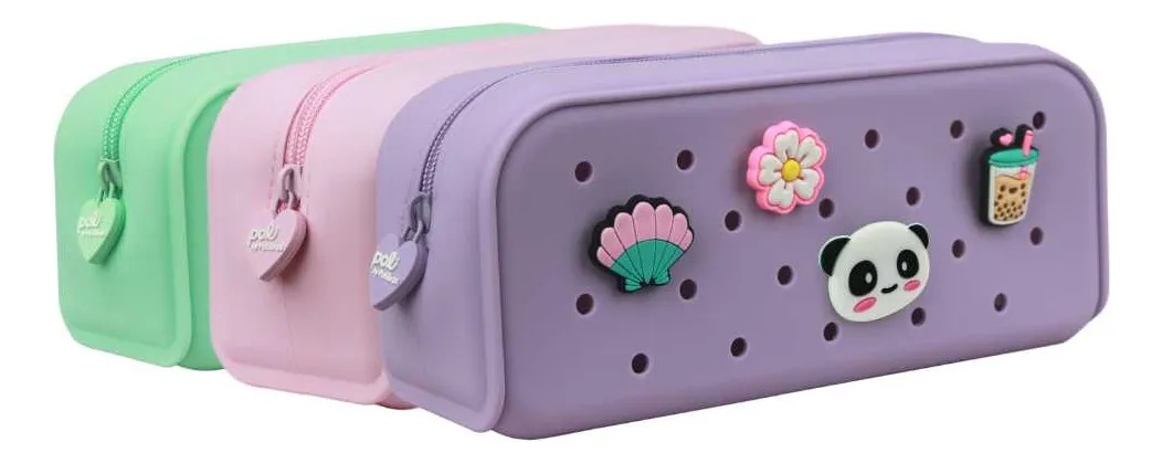 ESTOJO 1 ZIPER SILICONE C/4 PINGENTES TOM PASTEL - UN