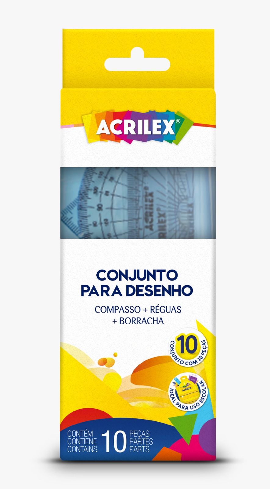 Kit Geométrico Acrilex Escolar E Desenho Réguas Compasso Preto - Imagem 2