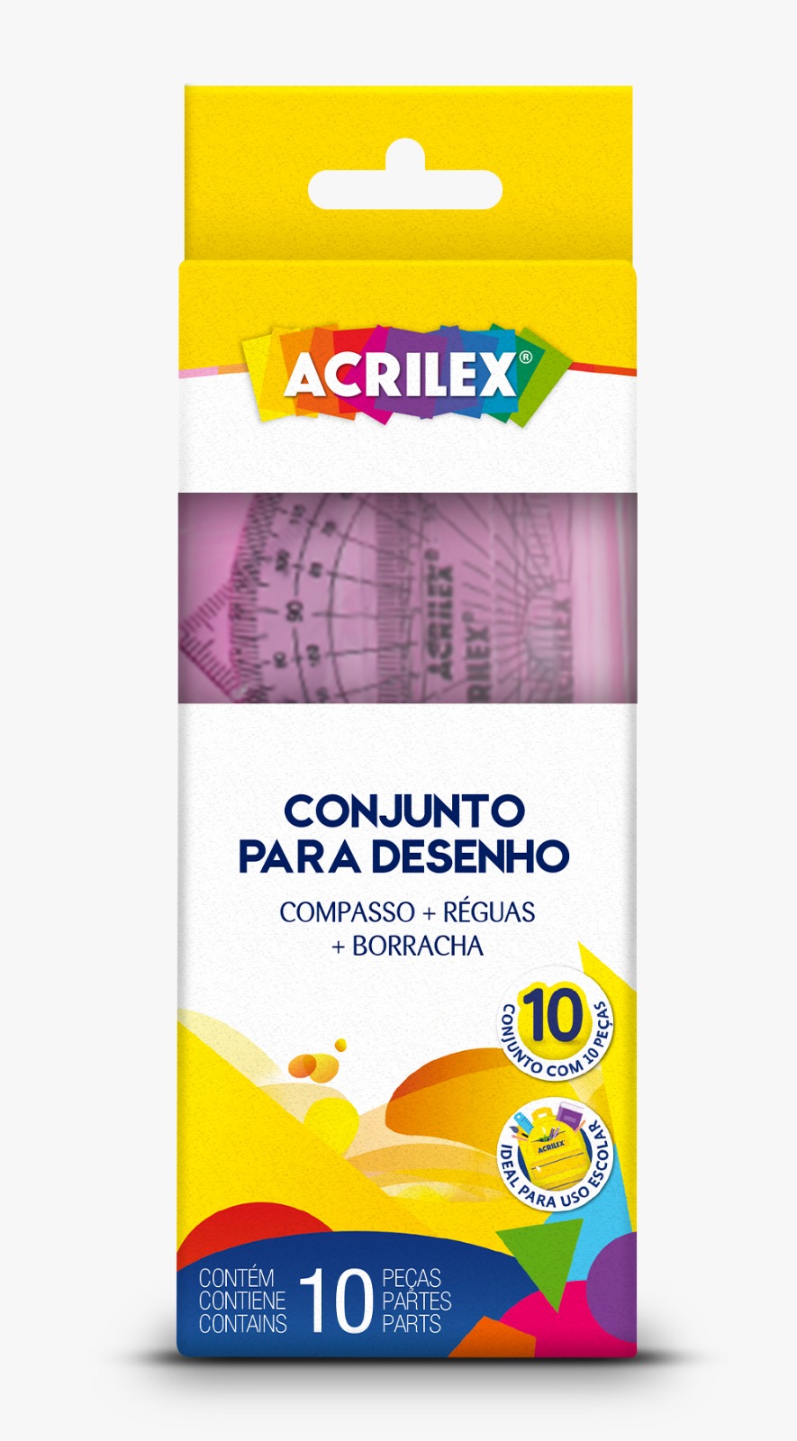 Kit Geométrico Acrilex Escolar E Desenho Réguas Compasso Preto - Imagem 3
