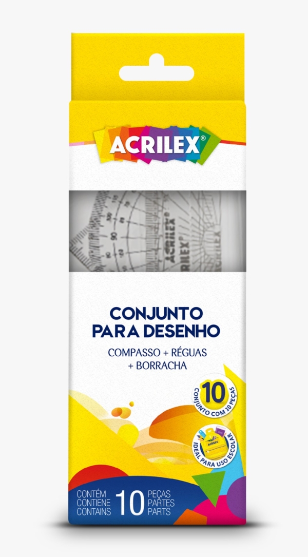 Kit Geométrico Acrilex Escolar E Desenho Réguas Compasso Preto - Imagem 4