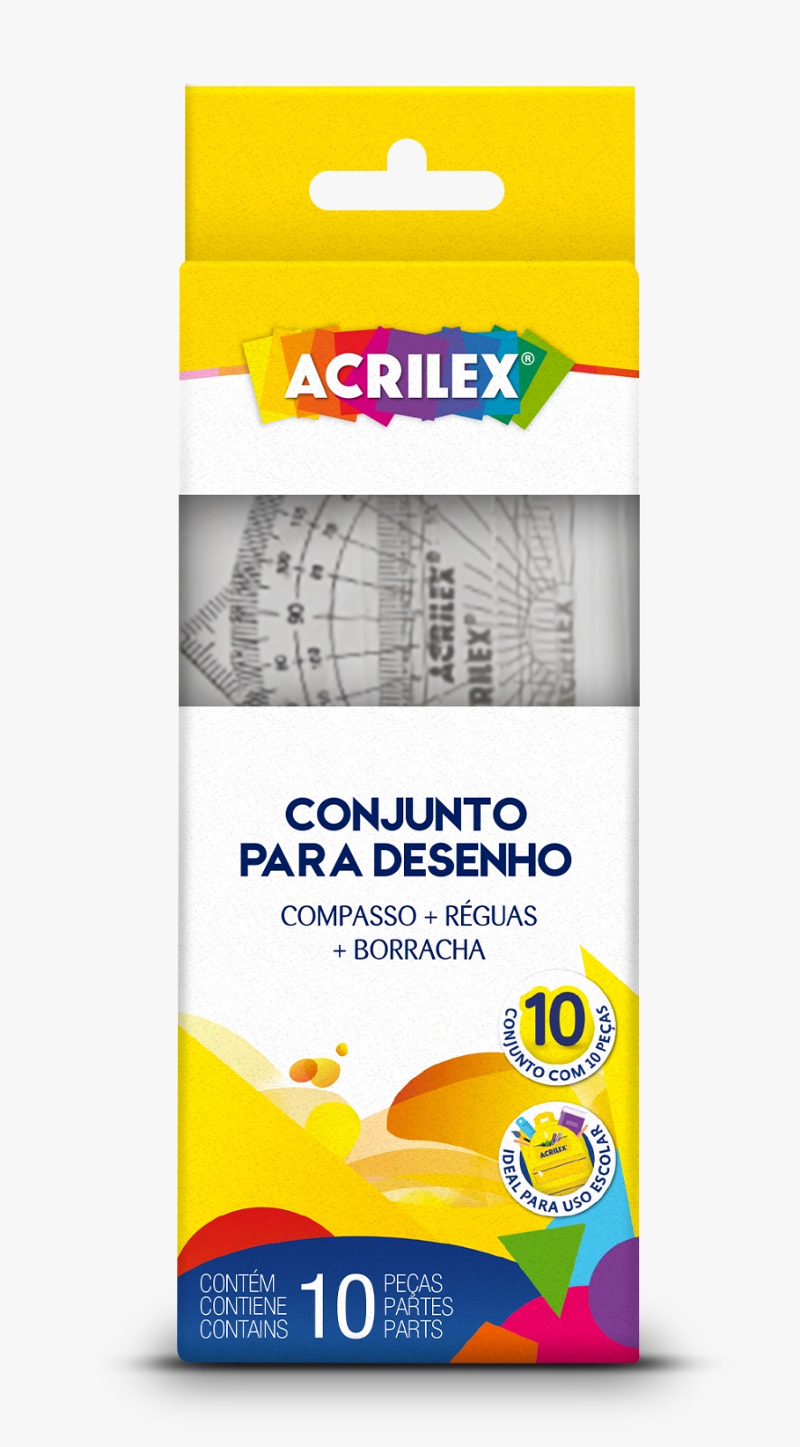 Kit Geométrico Acrilex Escolar E Desenho Réguas Compasso Preto - Imagem 4