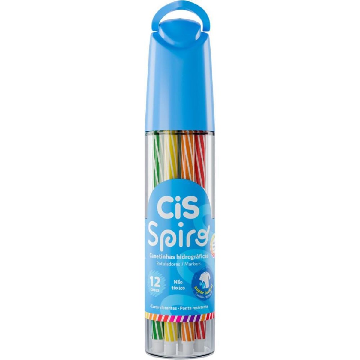 Marcador Canetinha Para Colorir Cis Spiro De Ponta Redonda 12 Unidades - Estojo Azul