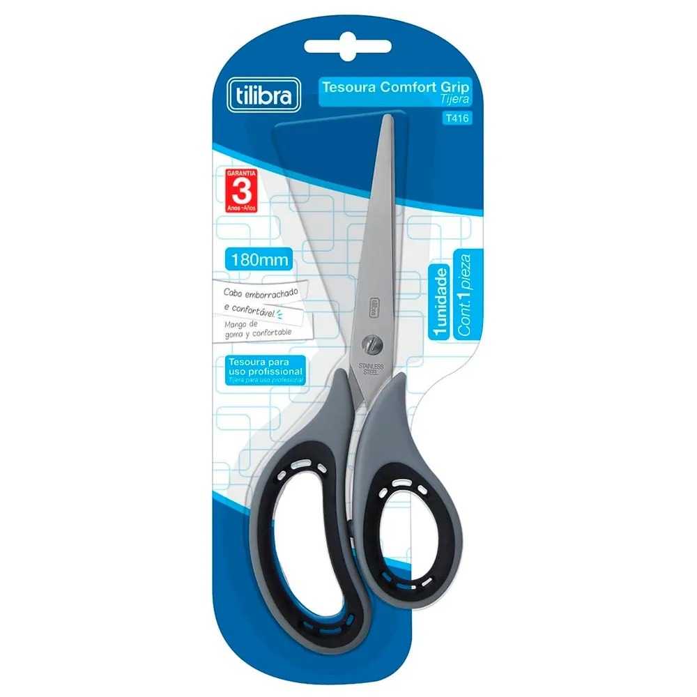 Tesoura Escolar Comfort Grip 135mm T417 Cinza